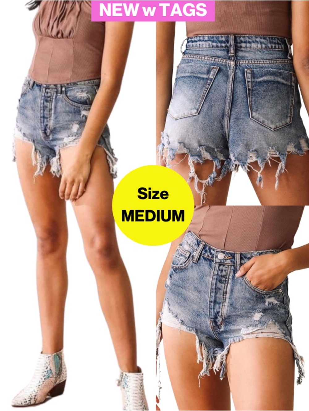 NEW w TAGS 🏷️ SIGNATURE8 Ultra High Rise Frayed Denim Shorts 💎 (Medium)